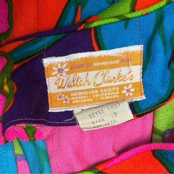 WALTAH CLARKE’S Vintage Hawaiian Shops Retro Groovy Multi Style 1035 Maxi Dress - Picture 3 of 13